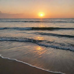 A soothing sunset over a peaceful ocean, the warm colors reflecting off the gentle waves.