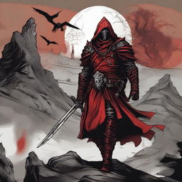 A detailed Dungeons and Dragons themed illustration of a cultist knight, wearing red and black armor with intricate designs, symbolizing tyranny