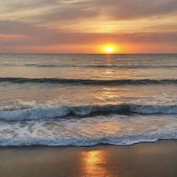 A soothing sunset over a peaceful ocean, the warm colors reflecting off the gentle waves.