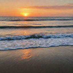 A soothing sunset over a peaceful ocean, the warm colors reflecting off the gentle waves.