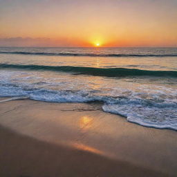 A soothing sunset over a peaceful ocean, the warm colors reflecting off the gentle waves.