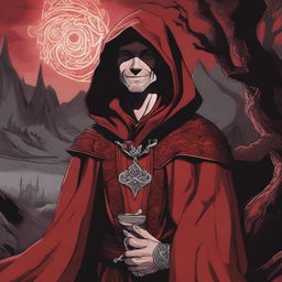 A detailed Dungeons and Dragons themed illustration of a smiling robed man