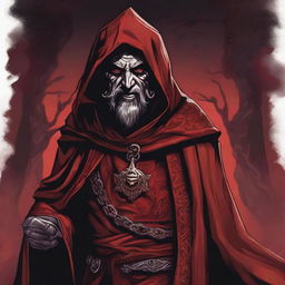 A detailed Dungeons and Dragons themed illustration of a sinister smiling robed man