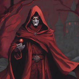 A detailed Dungeons and Dragons themed illustration of a sinister smiling robed man