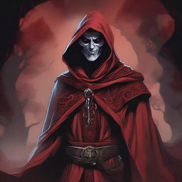 A detailed Dungeons and Dragons themed illustration of a sinister smiling robed man