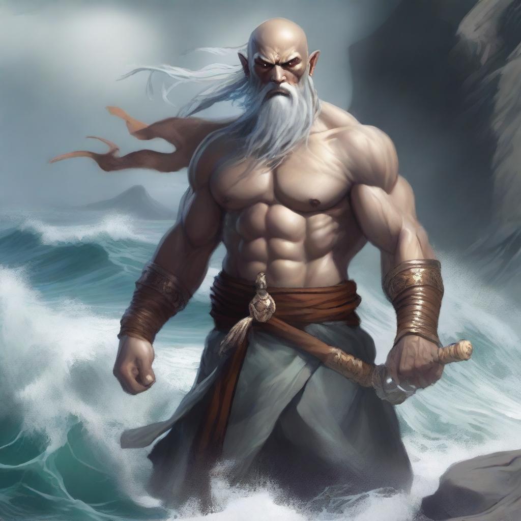 A striking dhampyr sea elf monk barbarian, combining the grace of a monk with the ferocity of a barbarian