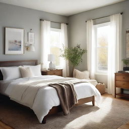 Enhance the original cozy bedroom scene while keeping it simple