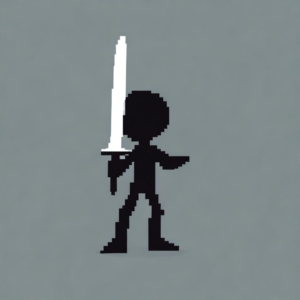 A pixel art image of a stickman holding a sword