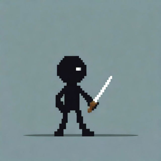 A pixel art image of a stickman holding a sword