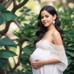 A detailed and respectful portrait of Jenna Ortega, depicted as pregnant