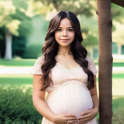 A detailed and respectful portrait of Jenna Ortega, depicted as pregnant