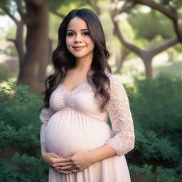 A detailed and respectful portrait of Jenna Ortega, depicted as pregnant