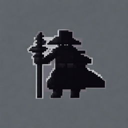 A pixel art logo featuring a character entirely in black, representing the name 'Shadow of Elidor'