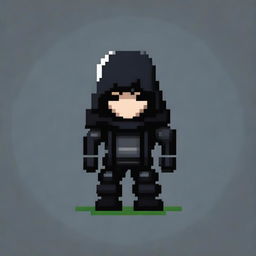 A pixel art logo featuring a character entirely in black, representing the name 'Shadow of Elidor'