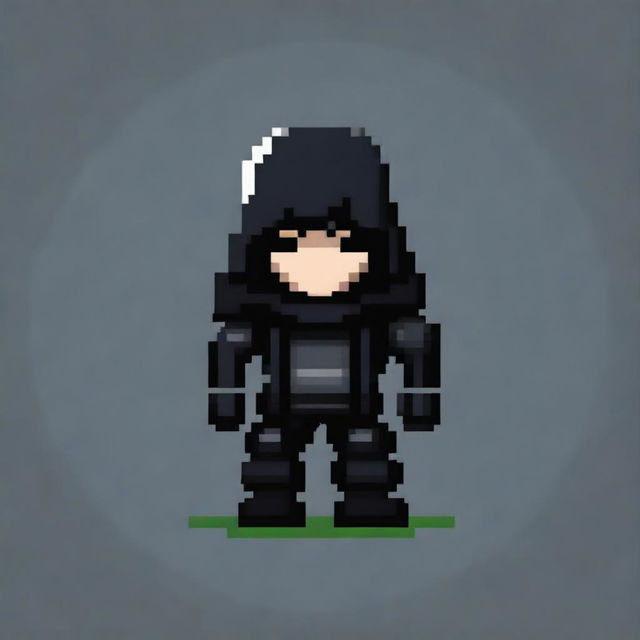 A pixel art logo featuring a character entirely in black, representing the name 'Shadow of Elidor'