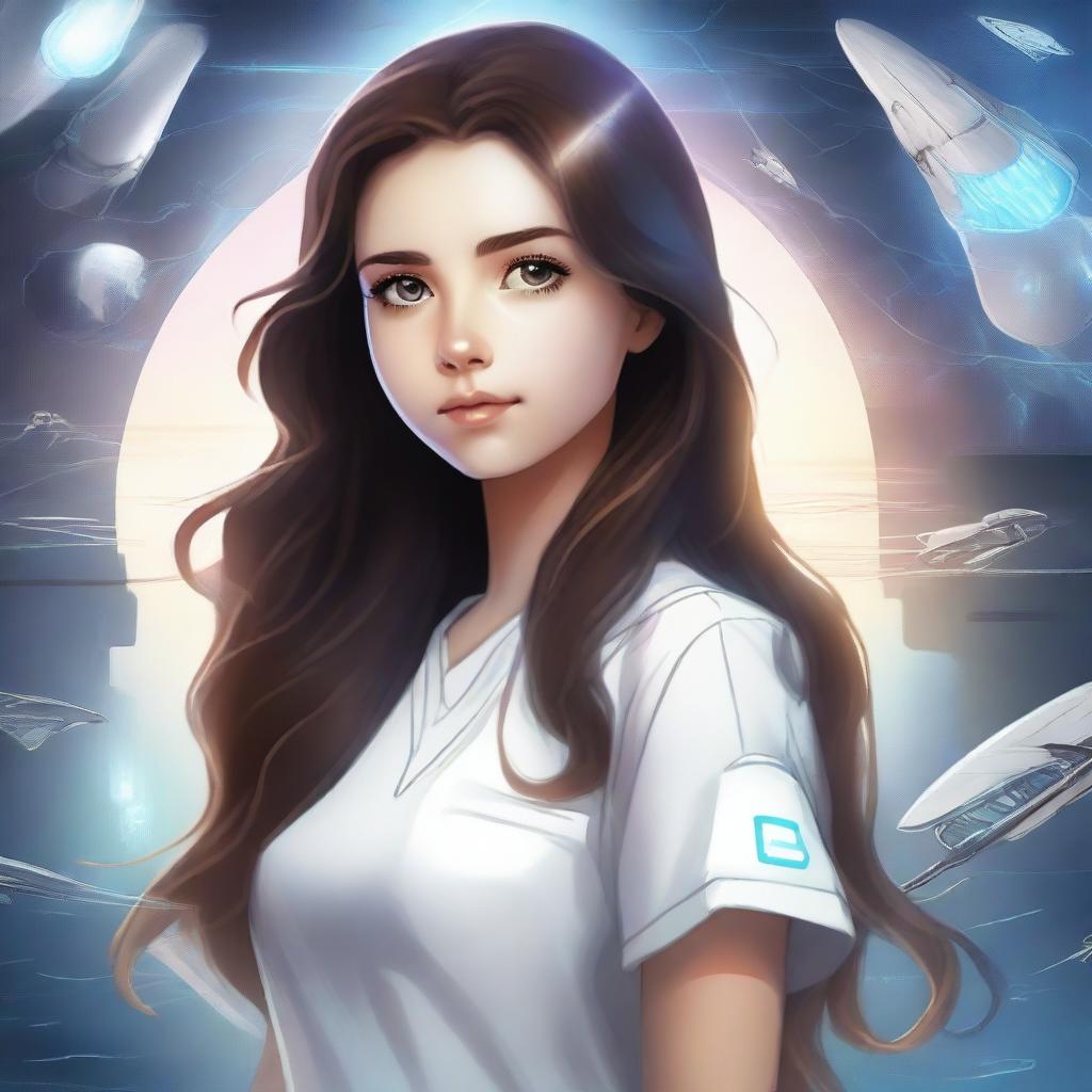 Create a high-quality artistic drawing of a girl with long, dark, wavy hair, wearing white hospital clothes