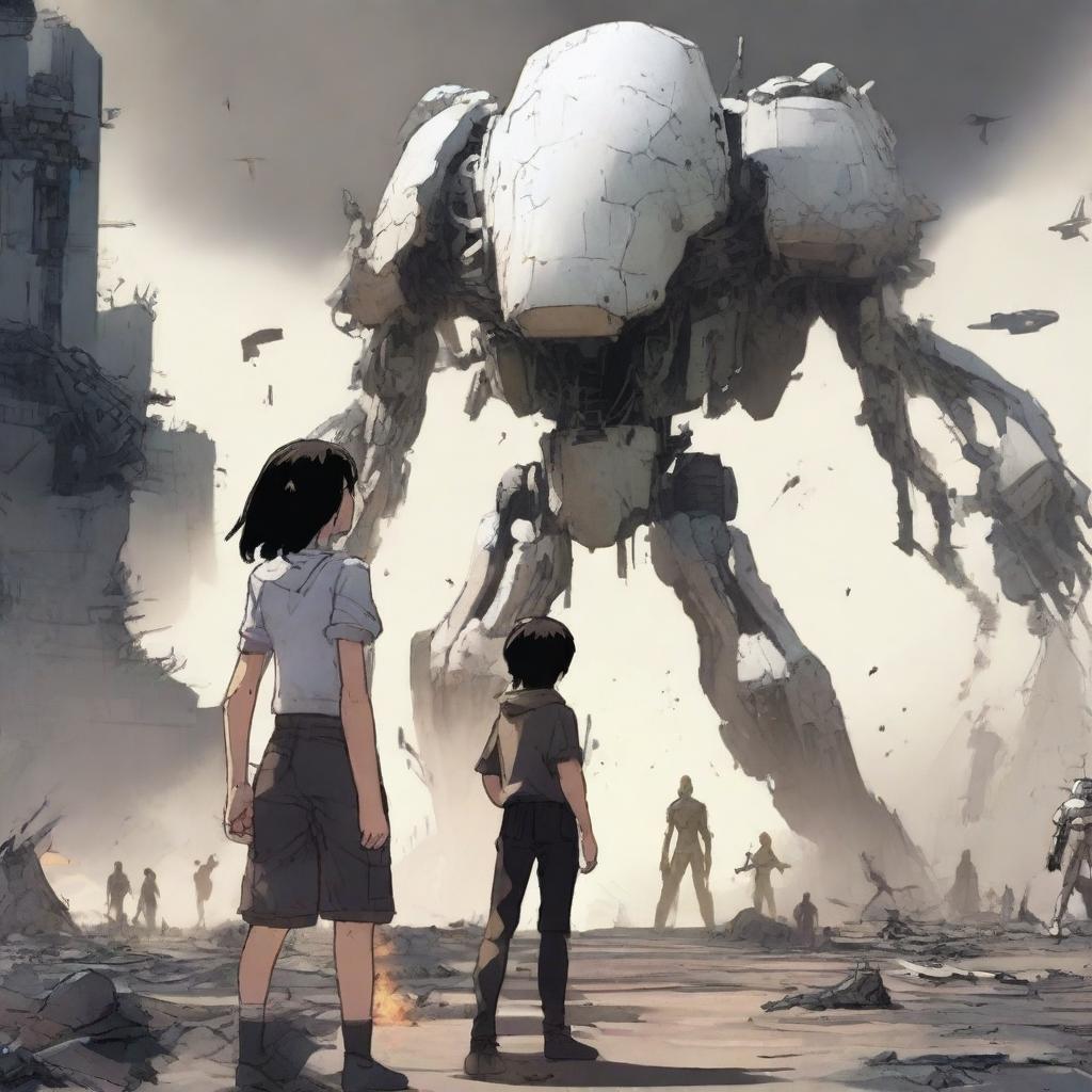 A scene featuring a dark-haired white girl standing next to a tall, very strong white boy