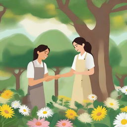 A serene and heartwarming scene depicting acts of care and kindness