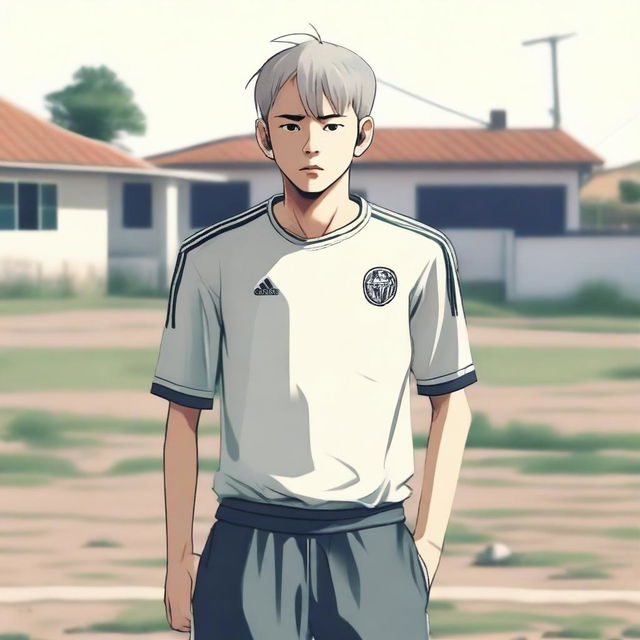 A poor soccer player with white skin and short hair, depicted as a man