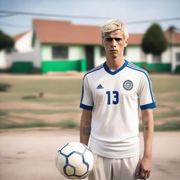 A poor soccer player with white skin and short hair, depicted as a man