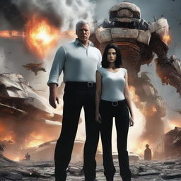 A dark-haired white woman stands next to a very strong white man