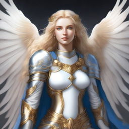 Create an image of a female protector aasimar bard cleric