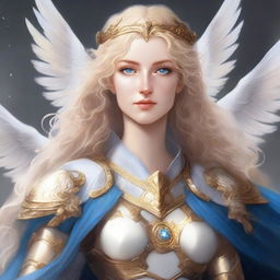 Create an image of a female protector aasimar bard cleric