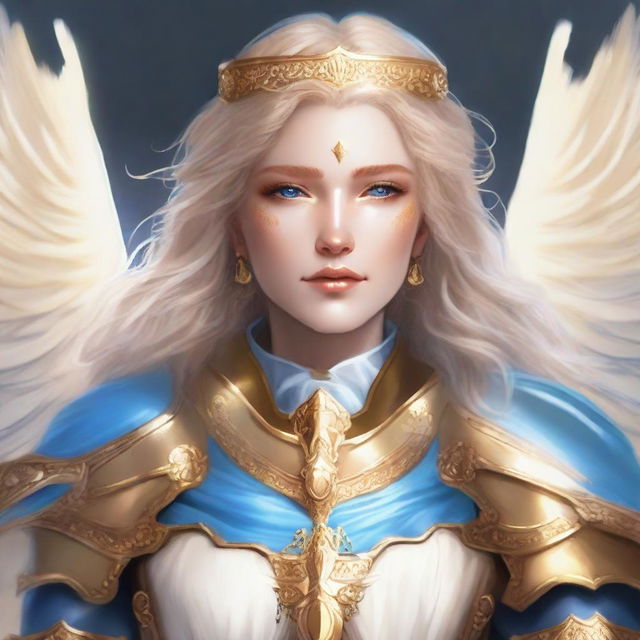 Create an image of a female protector aasimar bard cleric