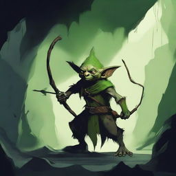 A single goblin archer standing in a dark, damp cave