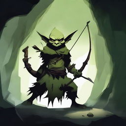 A single goblin archer standing in a dark, damp cave