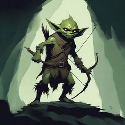 A single goblin archer standing in a dark, damp cave