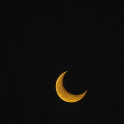 A vibrant yellow crescent moon floating in a pitch-black sky.