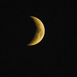 A vibrant yellow crescent moon floating in a pitch-black sky.