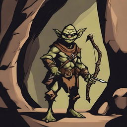 A single goblin crossbowman standing in a dimly lit cave