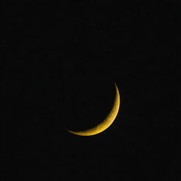 A vibrant yellow crescent moon floating in a pitch-black sky.