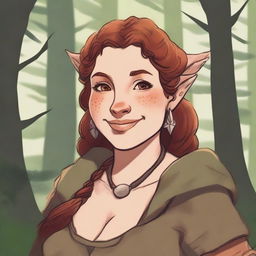 A detailed illustration of a pretty firbolg woman who is overweight