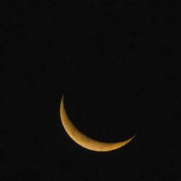 A vibrant yellow crescent moon floating in a pitch-black sky.