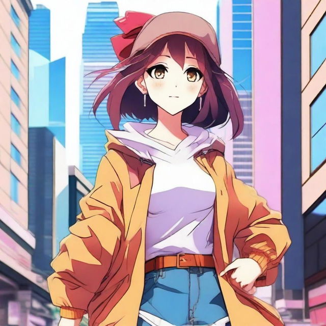 Create an image of attractive anime girls with stylish outfits and dynamic poses