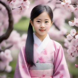 A portrait of an Asian girl with a petite figure, featuring a gentle and serene expression