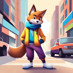 A detailed and vibrant image of a furry character, featuring animal-like traits such as fur, tails, and ears, while wearing modern clothing