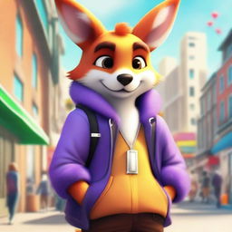 A detailed and vibrant image of a furry character, featuring animal-like traits such as fur, tails, and ears, while wearing modern clothing