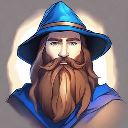 A fantasy drawing of a 30-year-old male wizard with a long brown beard, brown eyes, and a neutral facial expression