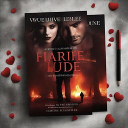 Create a book cover for a dark romance novel featuring a love triangle