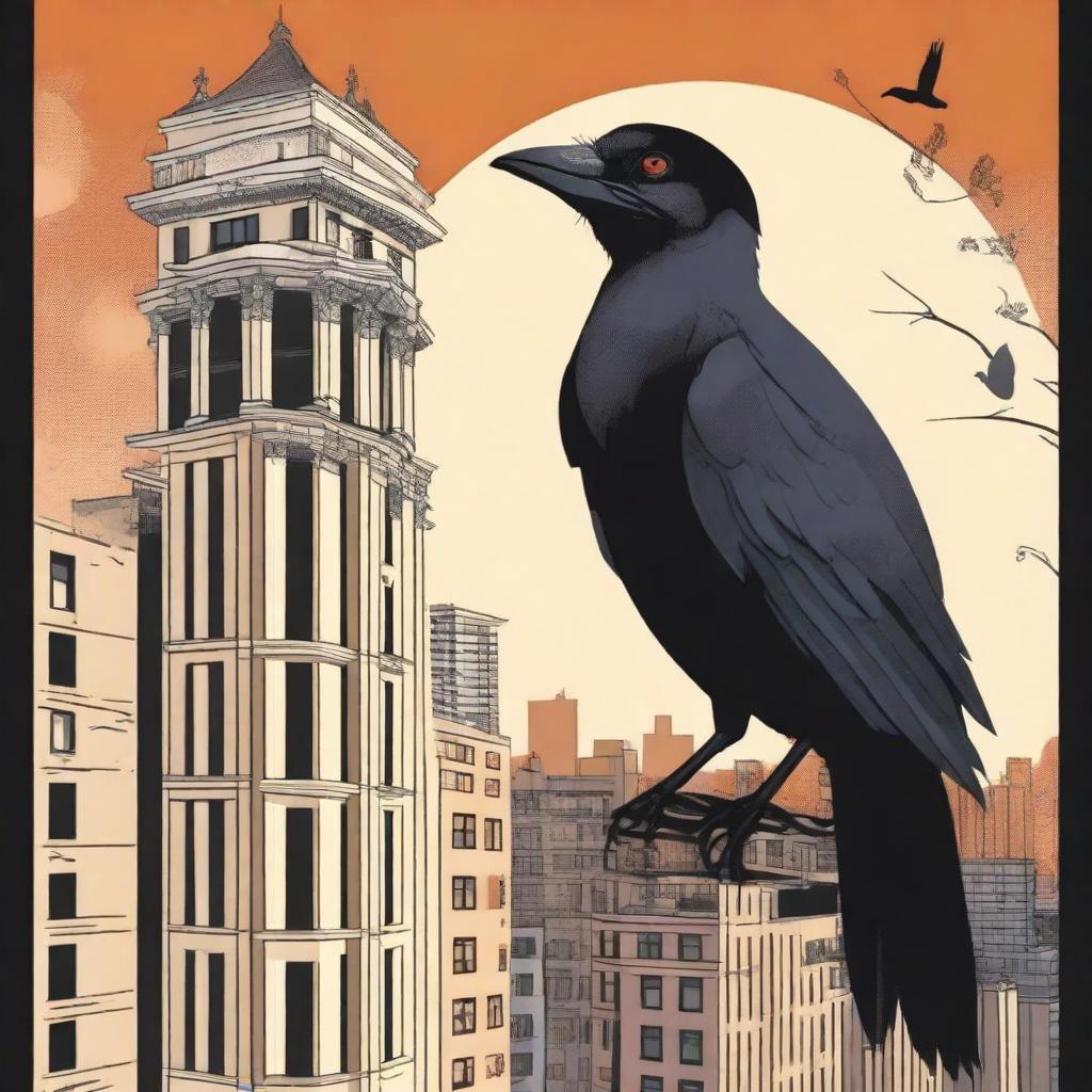 A striking book cover featuring a hellish bird perched on top of an apartment building