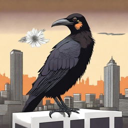 A striking book cover featuring a hellish bird perched on top of an apartment building