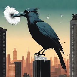 A striking book cover featuring a hellish bird perched on top of an apartment building