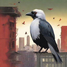 A compelling book cover featuring a hellish-looking bird perched on top of an apartment building