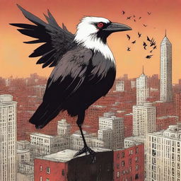 A compelling book cover featuring a hellish-looking bird perched on top of an apartment building