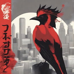 A captivating book cover featuring a red and black fire bird perched on top of an apartment building