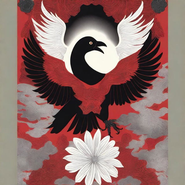 A striking book cover featuring a red and black fire bird holding a white flower in its beak